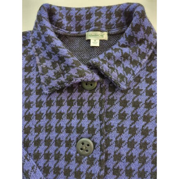 Coldwater Creek Purple & Black Houndstooth Check Wool Cardigan Sweater Size 1X - Picture 3 of 6
